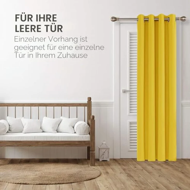 Deconovo Gardinen Schlafzimmer Blickdicht Thermovorhang mit Ösen Senfgelb | 1 Stück, H290 x B140 cm, Verdunkelungsvorhang Hitzeschutz, Sichtschutz für Wohnzimmer, Blackout Curtain, UV-Schutz, Vorhänge – Bild 3