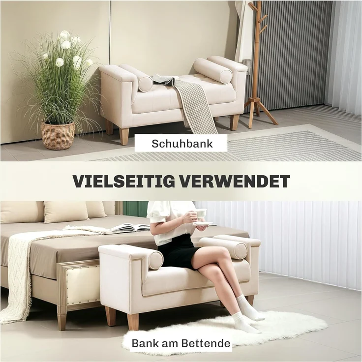 HOMCOM Polsterbank Sitzbank Chenille-Bezug, Armlehne, für Schlafzimmer, Wohnzimmer, Flur 115 x 44 x 58 cm Beige – Bild 6