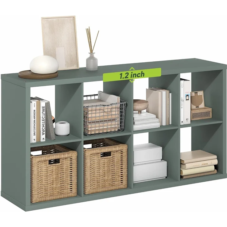 Furinno Cubicle 8-Würfel Bücherregal mit dickem Rahmen, horizontal und vertikal wendbares Regal mit offener Rückwand, für Wohnzimmer, Schlafzimmer, Homeoffice, Salbeigrün