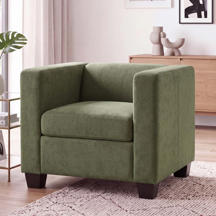 Sessel Lille, Loungesessel Polster-/Cocktailsessel, Nosagfederung Stoff/Textil Chenille (260g/m²) ~ grün – Bild 1