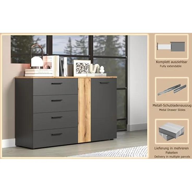 Sideboard Esteban in grau und Eiche Evoke 139 cm – Bild 11