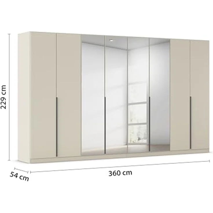 Rauch Möbel Alabama, Kleiderschrank für Schlafzimmer, Kinderzimmer, Wohnzimmer, Garderobe, Flur, 8-türig, Spiegel, mit Zubehör Basic, Farbe Beige, Breite 360 cm – Bild 3