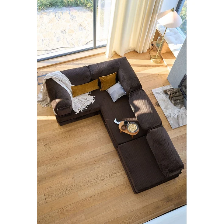 Ecksofa mit Schlaffunktion, 300 cm, braun, 100% Gerippter Plüschstoff, Abnehmbarer Bezug, 4 Kissen, haustierfreundlich, rutschfest – Bild 3