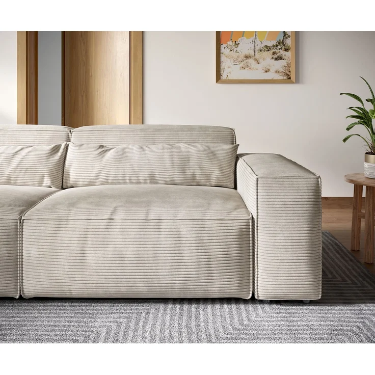 Big-Sofa Sirpio XL 270x130 cm Cord Beige mit Hocker – Bild 5