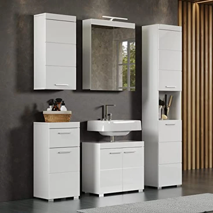 Trendteam 'Amanda' Hochschrank, Holz, Weiß Hochglanz, 190 x 31 x 37 cm – Bild 10