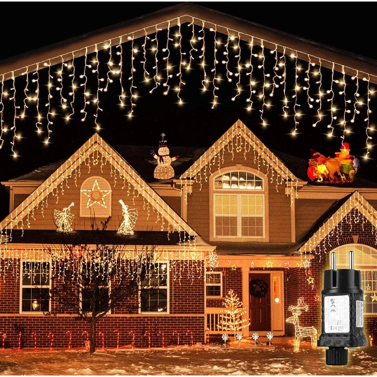 SALCAR LED Eisregen Lichterkette Außen, 200er Lichtervorhang Fenster 8m Weihnachten Beleuchtung (5m Lichterkette + 3m Stromkabel) – Bild 6