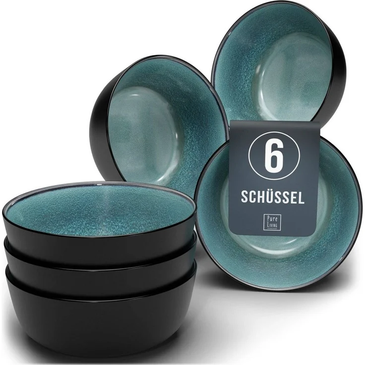 PURE LIVING INTERIOR DESIGN Geschirr-Set Pure Living Müslischale 6er 16cm »Ibiza«, Steingut, Petrol, 6 Personen, Steingut, Mediterrane Handwerksoptik, Reaktive Glasur – jedes Stück einzigartig… – Bild 1