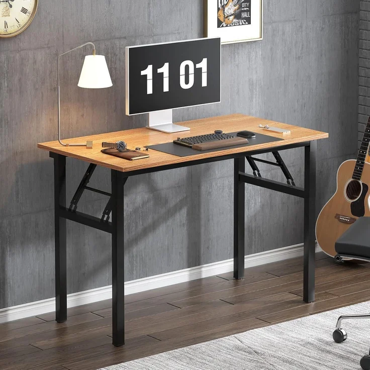 Klappbarer Computertisch 100x60x75cm Teak Schwarz – Bild 8