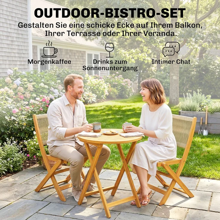 Outsunny Balkonmöbel Set, Akazienholz, Kunststoff, Naturholz, 48L x 55,5B x 88H cm – Bild 4