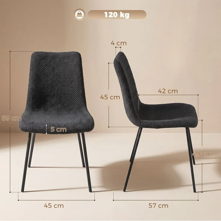 Esszimmerstühle 2er-Set 45 x 57 x 89 cm mit Samtbezug und Metallbeinen, Dunkelgrau – Bild 3