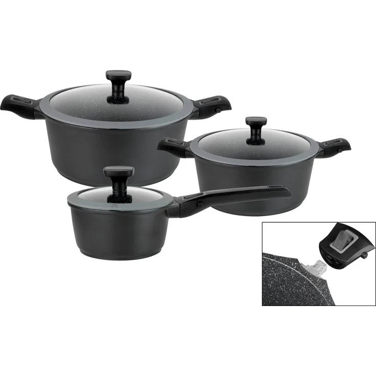 GSW Topf-Set Easy Click, Aluminiumguss (Set, 6-tlg, 1x Kochtopf Ø 20 cm, 1x Kochtopf Ø 24 cm, 1x Stielkasserolle Ø 16 cm), Induktion – Bild 1