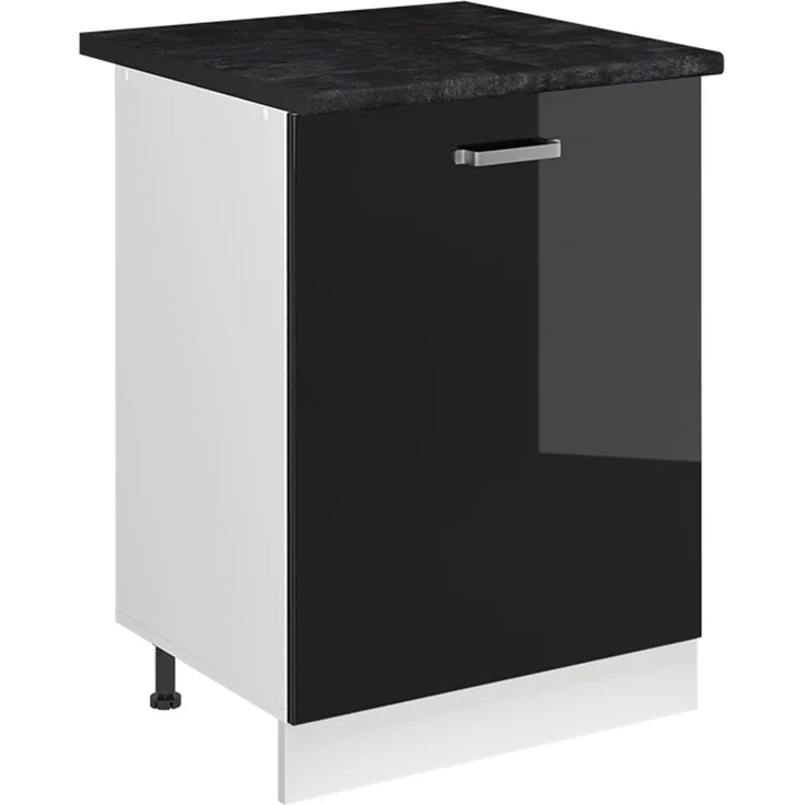 Küchenunterschrank R-Line Schwarz Hochglanz/Weiß 60 cm mit 1 Tür Arbeitsplatte Anthrazit Vicco – Bild 1