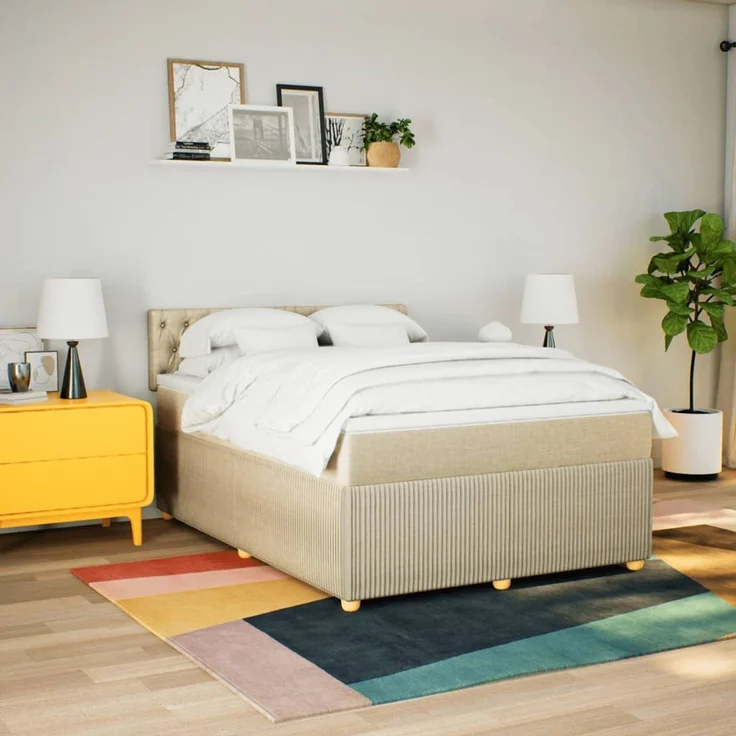 vidaXL Boxspringbett mit Matratze Creme 140x200 cm Stoff 3289791 – Bild 4