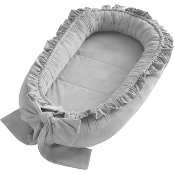 Babynestchen Neugeborene – Babynest Velvet – Nestchen Baby für Babybett & Kinderbett – Babykokon Tragbar – OEKO-TEX zertifiziert – Zubehör Babybett – Grau Velvet