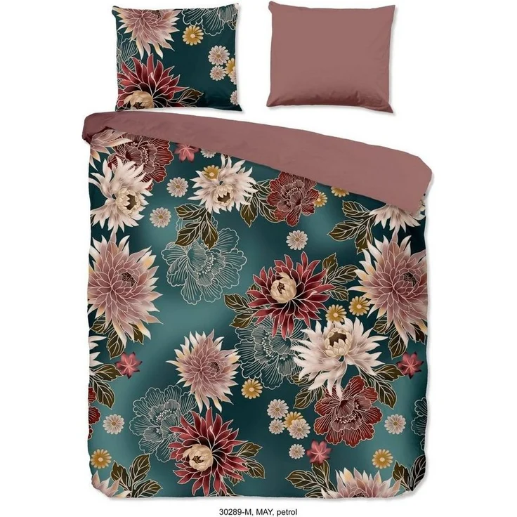 soma Bettwäsche Blumen Microfaser Set 135x200 cm mit Kissenbezug 80x80 cm in Petrol, Microfaser, 2 teilig, Weich,Pflegeleicht&Hautsympathisch mikrofaser 135x200 set floral – Bild 2