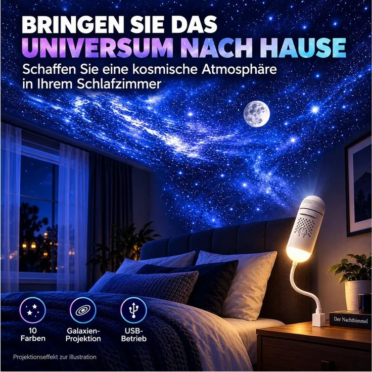 Toomoke LED Nachtlicht 2-in-1 Sternenhimmel mit 24 Motiven, Nachtlicht mit USB, Kompakte Projektionslampe für Schlafzimmer und Kinderzimmer – Bild 3