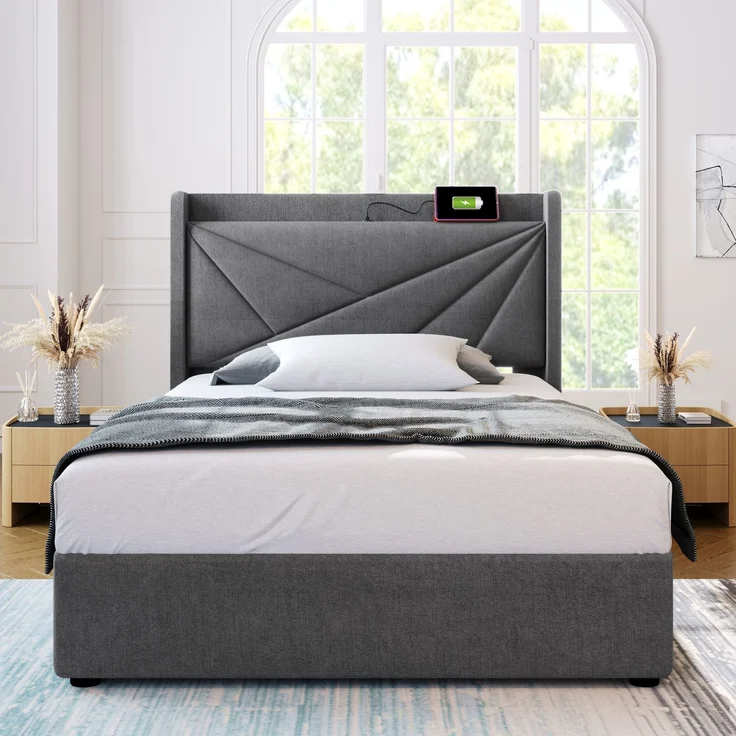 TavilaEcon Boxspringbett mit Bettkasten und USB Typ C grau Liegefläche 90 × 200 cm – Modell 202197AAG – Bild 10