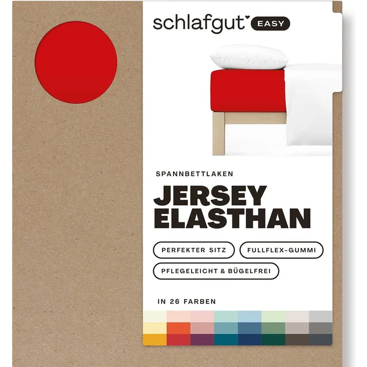 Schlafgut 'Easy' Spannbettlaken, MADE IN GREEN by OEKO-TEX®, Gummizug: rundum, Jersey Elasthan, Red Deep, XL 180x200cm - 200x220cm