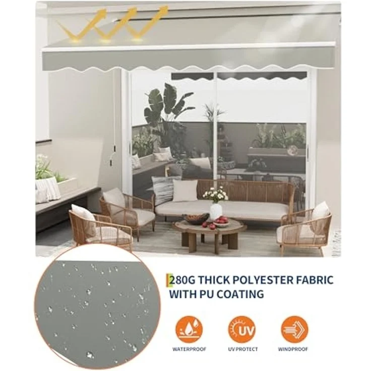 GarveeHome Gelenkarmmarkise 300x250 cm, UV50+ & wasserabweisend, mit Kurbel & Wandhalterung Länge + Winkel einstellbar, Markise für Terrasse & Balkon, Sonnenschutz Balkonmarkise Gelenkmarkise – Bild 4