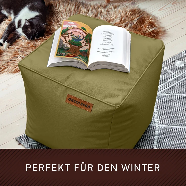 Green Bean® Sitzhocker aus Kunstleder - Pouf mit EPS Perlen Füllung - 40 x 40 cm - perfekte Ergänzung zum Sitzsack - verwelktes Grün – Bild 6