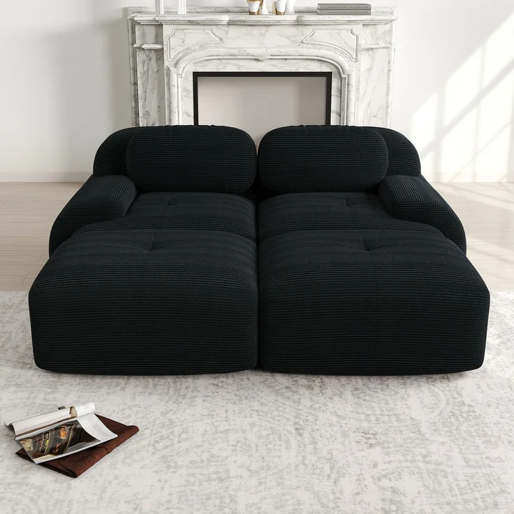 2-Sitzer-Sofa aus Cordstoff,modular kombinierbar mit Chaiselongue rutschfest ergonomische Armlehnen und hochelastische Polsterung für Wohnzimmer und Schlafzimmer,Cordstoff,Black, – Bild 1