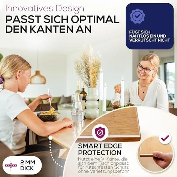 Glasklar Folie 2 mm + abgeschrägte Kante, Größe wählbar 55x225 cm, Wunschmaß transparente Tischdecke Tischschutz, Made in Germany – Bild 3