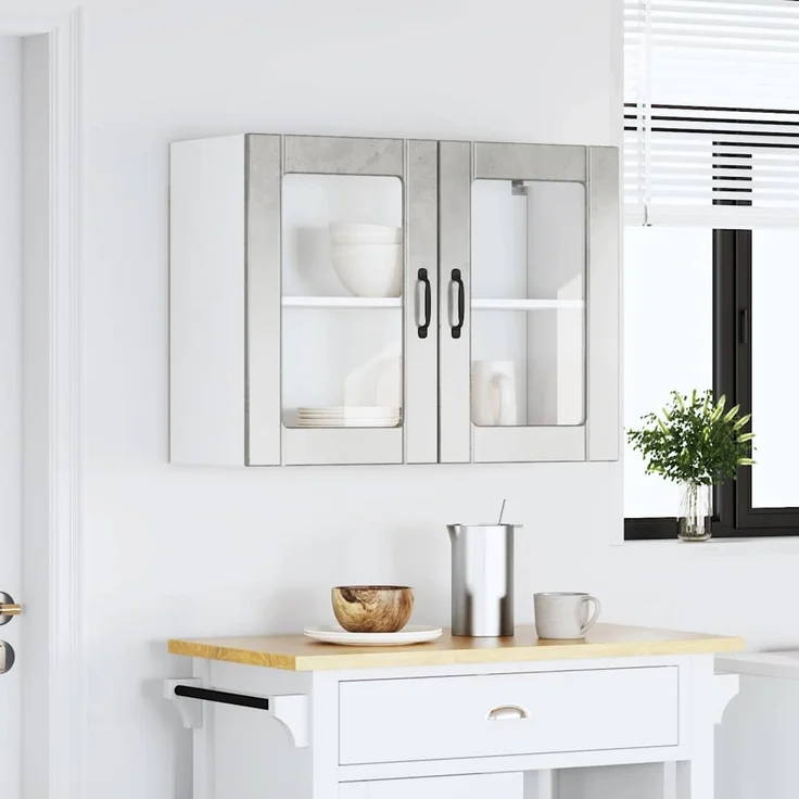 vidaXL Küchen-Hängeschrank mit Glastür Lucca Betongrau Holzwerkstoff 853851 – Bild 2