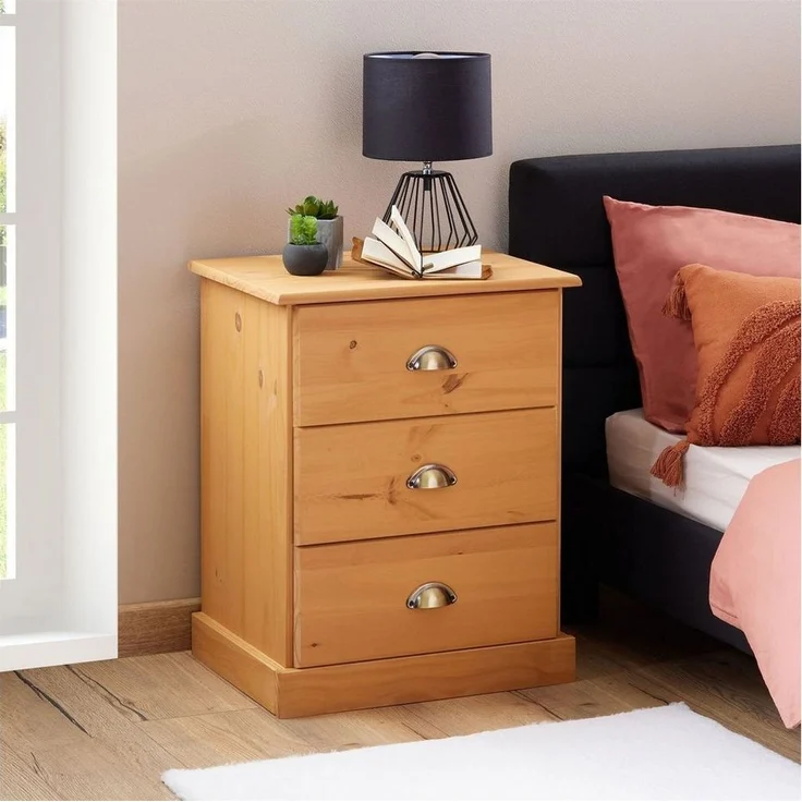 IDIMEX Nachtkommode PARIS, Nachtkommode Nachtkästchen Nachttisch Kiefer massiv 3 Schubladen gebei – Bild 2