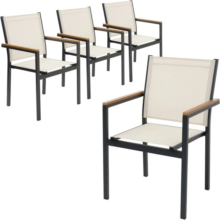 ML-DESIGN Gartenstuhl Terrassenstühle mit Aluminiumgestell Balkonstuhl wetterfest stapelbar (4 St), 4er Set Sessel mit Armlehnen-Holzoptik für Garten Balkon Terrasse – Bild 5