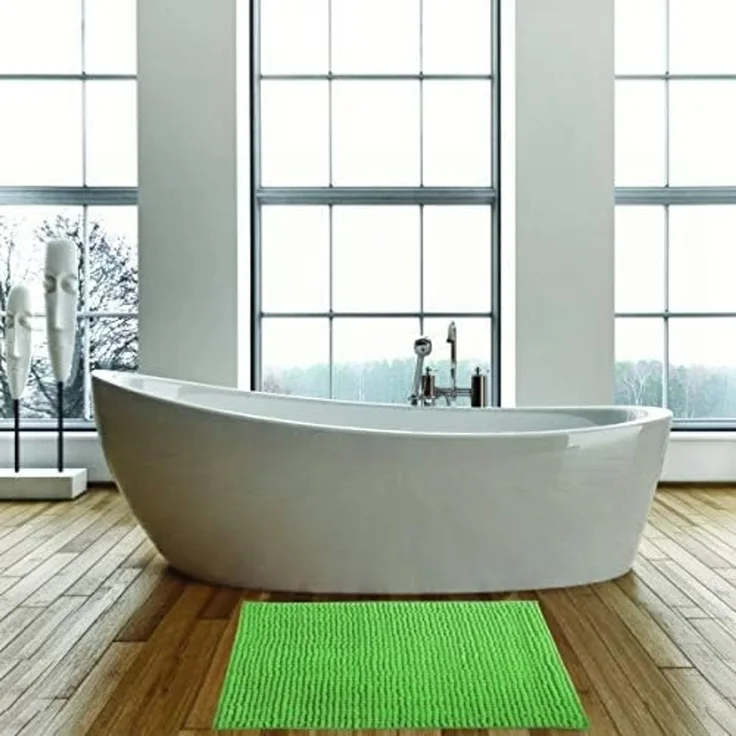 MSV Badteppich Badvorleger Duschvorleger Chenille Hochflor Badematte 50x80 cm – Basil Grün