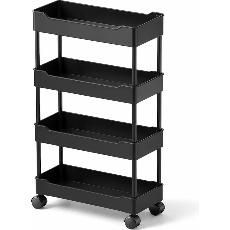 Schmaler 4-stufiger Rollwagen für Küche und Bad, Schwarz, 43,5 x 20,5 x 27,5 cm