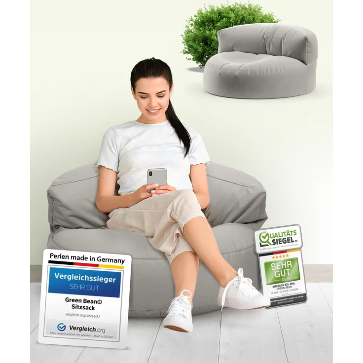 Green Bean® Sitzsack Sofa mit Füllmaterial - Lounge im Sitzsack-Design 90x50cm mit ergonomischer Rückenlehne & waschbarem Bezug - Indoor und Outdoor geeignet in Hellgrau – Bild 9