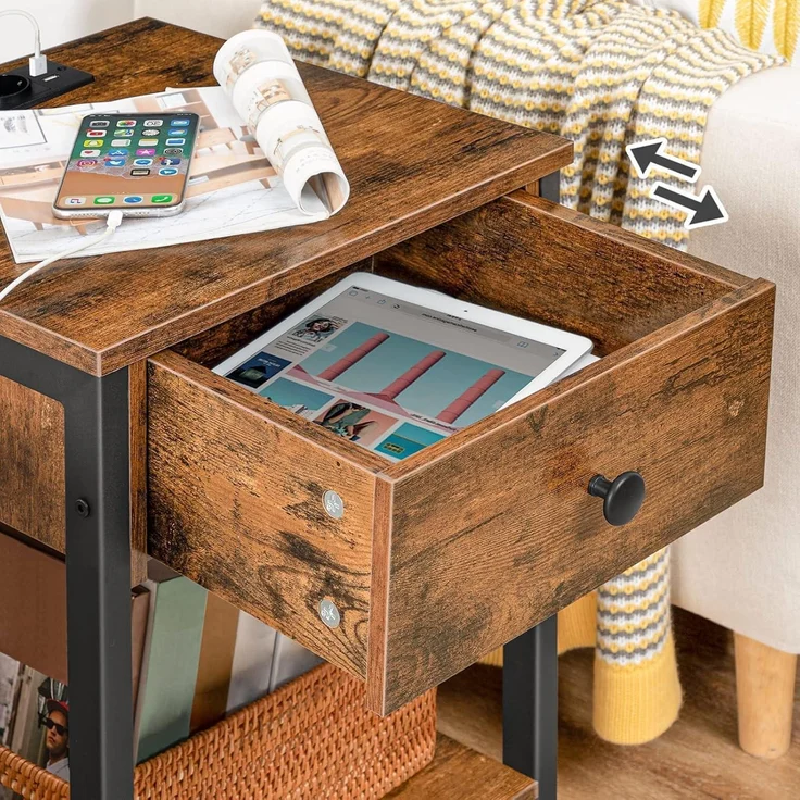 HOOBRO Nachttisch mit Ladestation USB-Anschlüssen Schublade Ablage – Bild 6