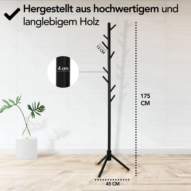 Brixy Garderobenständer - Stehgarderobe - 8 Haken - 175 cm - Garderobenständer Holz - Garderobenständer - Schwarz – Bild 8