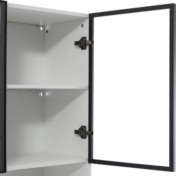 Vitrine B 120 x T 35 x H 200 cm aus Spanplatte mit Glastüren, LED-Beleuchtung und 10 Stauräumen – Bild 10