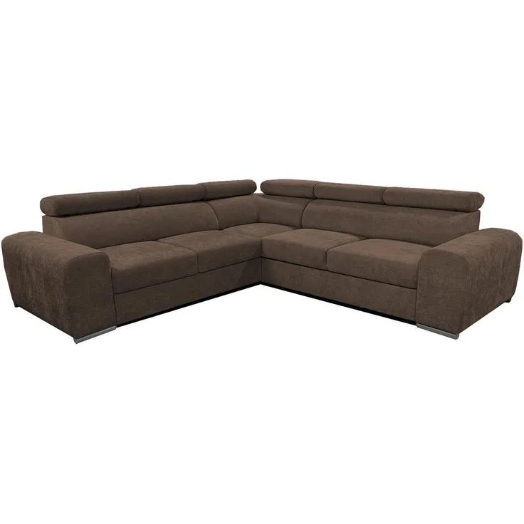 Wohnero24 Ecksofa PAVONE 3 260x260 cm – Chenille Sofa Dunkelbraun mit Schlaffunktion 190x125 cm, Bettkasten & verstellbaren Kopfstützen
