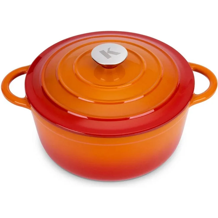 KLAMER Bräter Gusseisen Bräter 5 L, Gusseisen-Topf 25 cm backofengeeignet, Emaille …, Gusseisen, Exzellente Hitzeverteilung, Intensive Aromabildung, 5 Liter