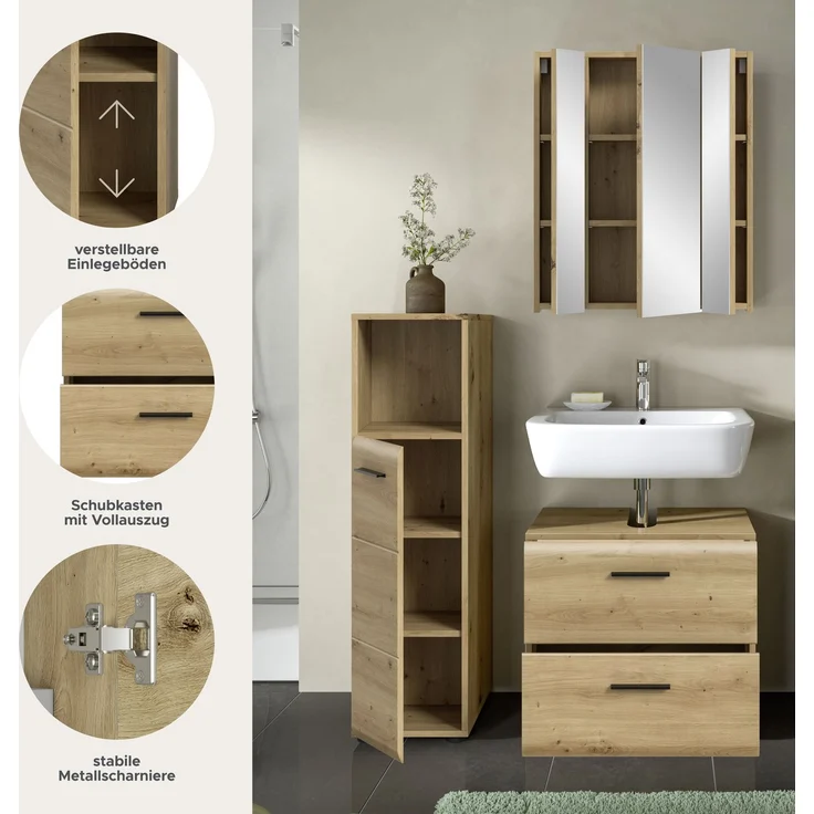 Badkombination (B/H/T: 105x185x30 cm) in Artisan Oak Nachbildung und Artisan Oak Nachbildung – Bild 7