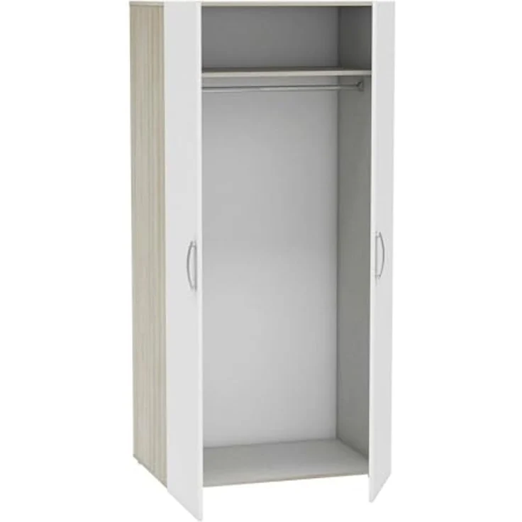 Dmora - Kleiderschrank 2 Türen Loire, Schlafzimmermöbel, Schrank, Garderobe, 79x52 h166 cm, Eiche und Mattweiß – Bild 4