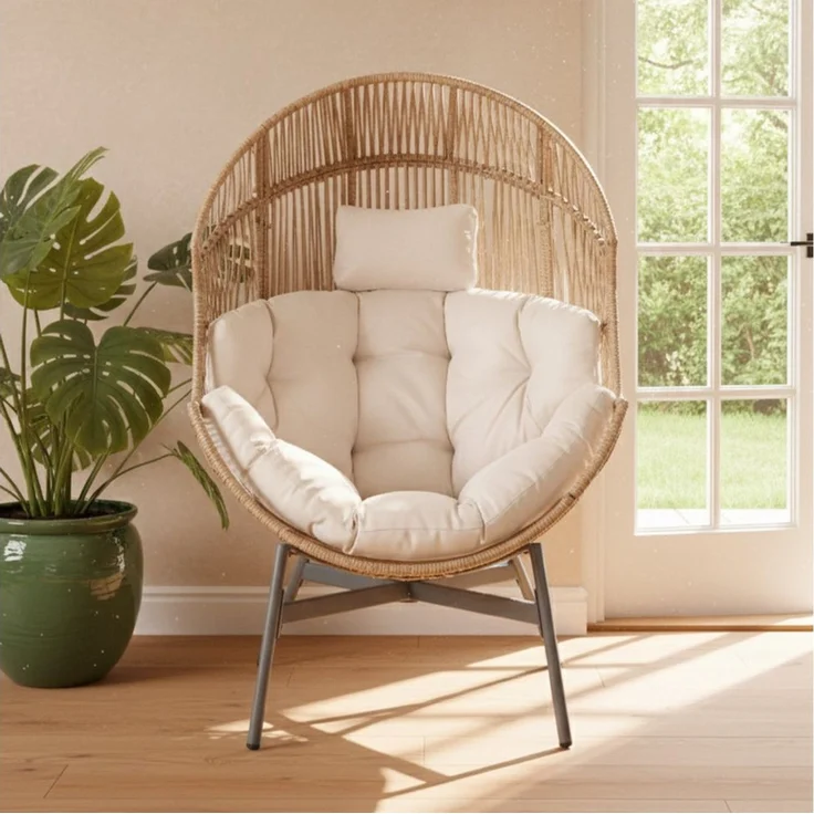 acamp Loungesessel Outdoor Sessel Geflecht Outdoor mit Kissen wetterfest Garten (gepolsterte Sitz und Rückenkissen abnehmbar wasserabweisend), Kunststoff Geflecht in Flechtoptik mit rostgeschütztem Gestell – Bild 4