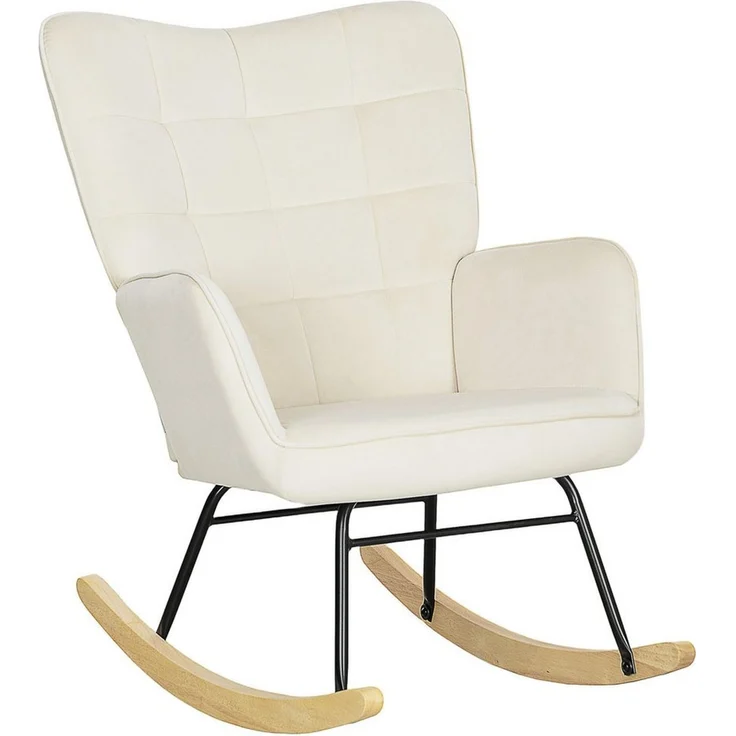 HOMCOM Schaukelstuhl, Schaukelsessel mit Samtoptik, Armlehne, Sessel mit Holzkufen, Relaxsessel für Wohnzimmer, Schlafzimmer, Hellbeige – Bild 1