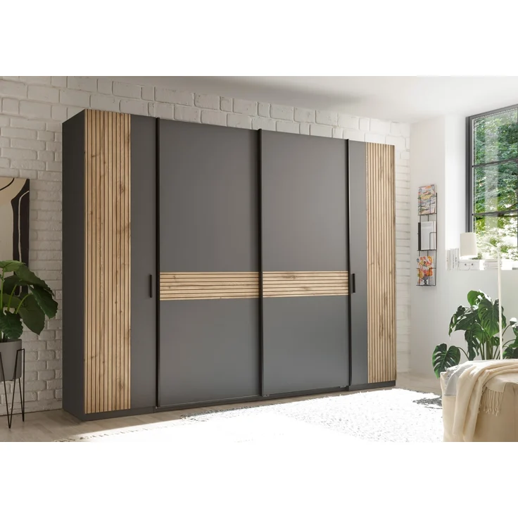 Schlafzimmer-Set >Daria< (3-teilig) Kleiderschrank, Passepartout , Bett, Viking Oak / Graphit – Bild 2