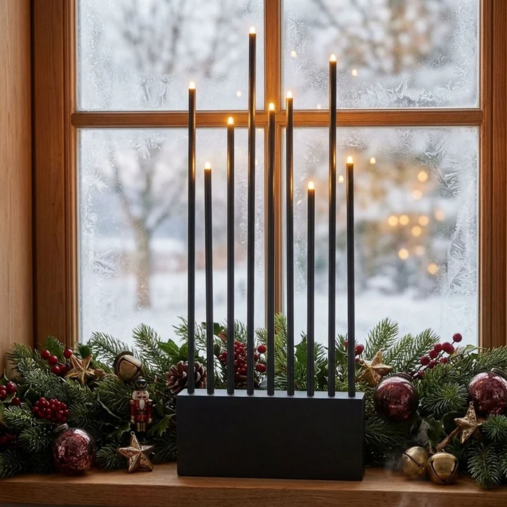 LED Kerzenständer, Holz, Stahl, Anthrazit, Weihnachten, H 60 cm – Bild 3