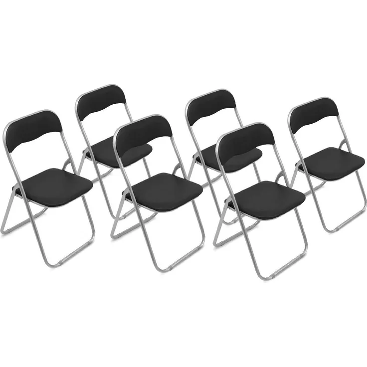 Dmora Set mit 6 Antenore-Klappstühlen, platzsparender Sessel, Gästestuhl, Besprechungssitz aus Kunstleder, 43 x 47 x 80 cm, Schwarz
