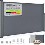 Juskys Seitenmarkise Dubai 300 x 160 cm ausziehbar blickdicht, Sichtschutz für Balkon & Terrasse, Seitenrollo Wandhalterung – anthrazit