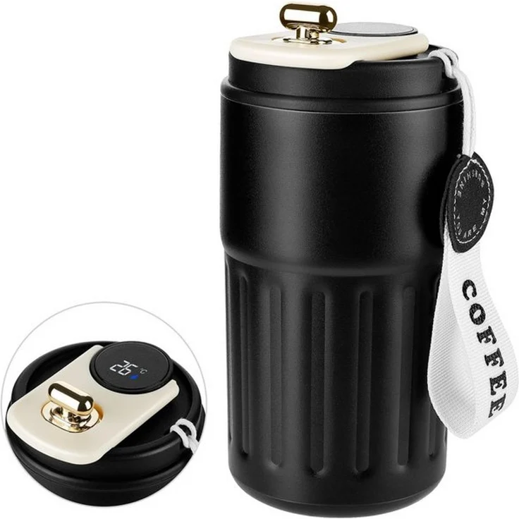 EXTSUD Thermobecher 410ml 316 Edelstahl Kaffeebecher, Digitalanzeige Thermobecher, 316-Edelstahl und Keramik, Travel Coffee Mug, Isolierter auslaufsicher Termokaffeebecher – Bild 4