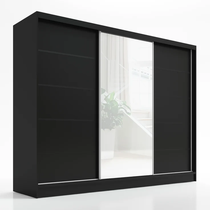 A&J MöbelLand Schwebetürenschrank AURELIA, Schwarz, Leiste: Schwarz – Bild 1