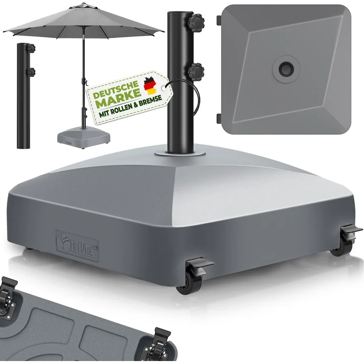 tillvex® Sonnenschirmständer GRAVIA mit Rollen & Bremsen Anthrazit | Schirmständer befüllbar 37 Liter / 56 kg | Schirmgewicht Sonnenschirm & Marktschirm Ø 1,8-3,7m | Ampelschirmständer wetterfest – Bild 2