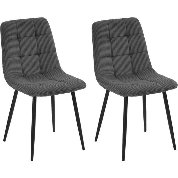 HTI-Living Esszimmerstuhl Esszimmerstuhl Mesa Cordstoff Grau (Set, 2 St), Polsterstuhl mit schwarzen Metallbeinen