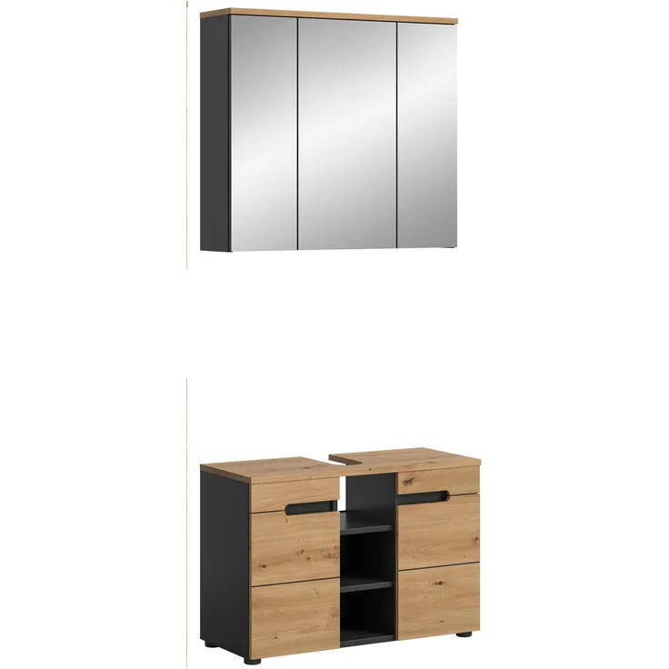 Xonox Canu Badkombination (B/H/T: 80x193x34 cm) in Basalt grau Nachbildung und Artisan Nachbildung